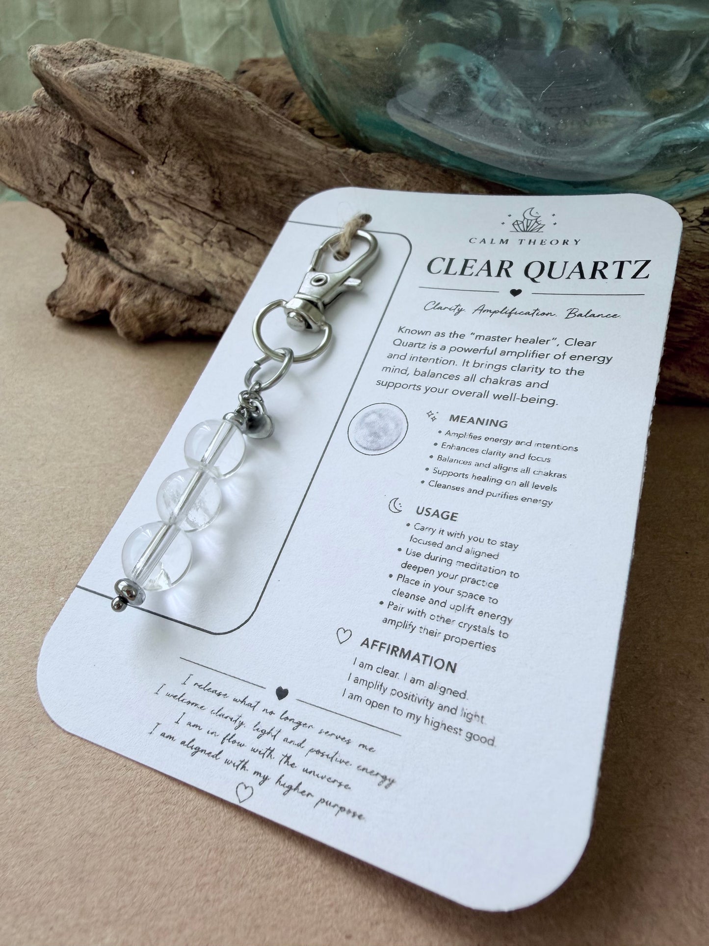 Clear Quartz Crystal Amplifier Gemstone Keyring