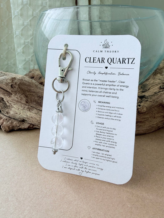 Clear Quartz Crystal Amplifier Gemstone Keyring
