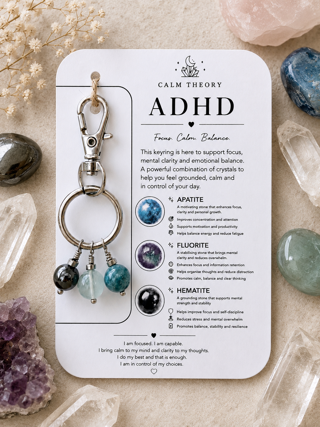 ADHD Support Crystal Keyring