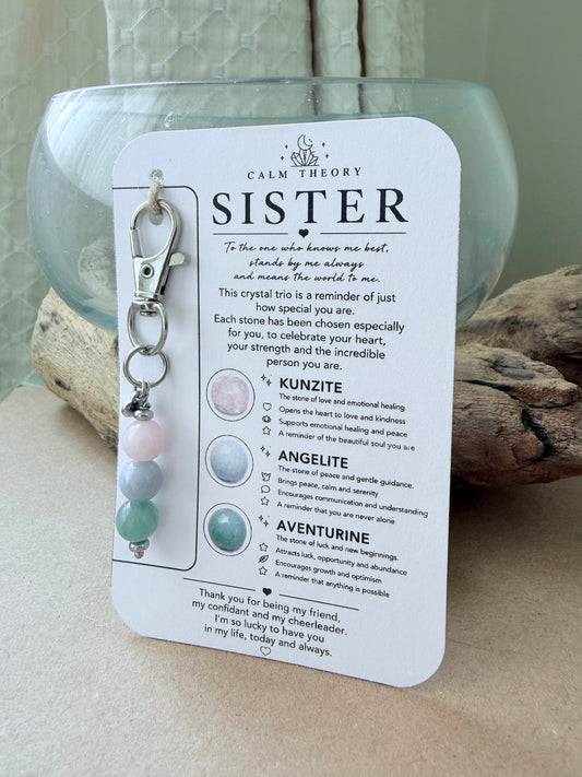 Sister Crystal Gemstone Keyring - Kunzite, Angelite, Aventurine