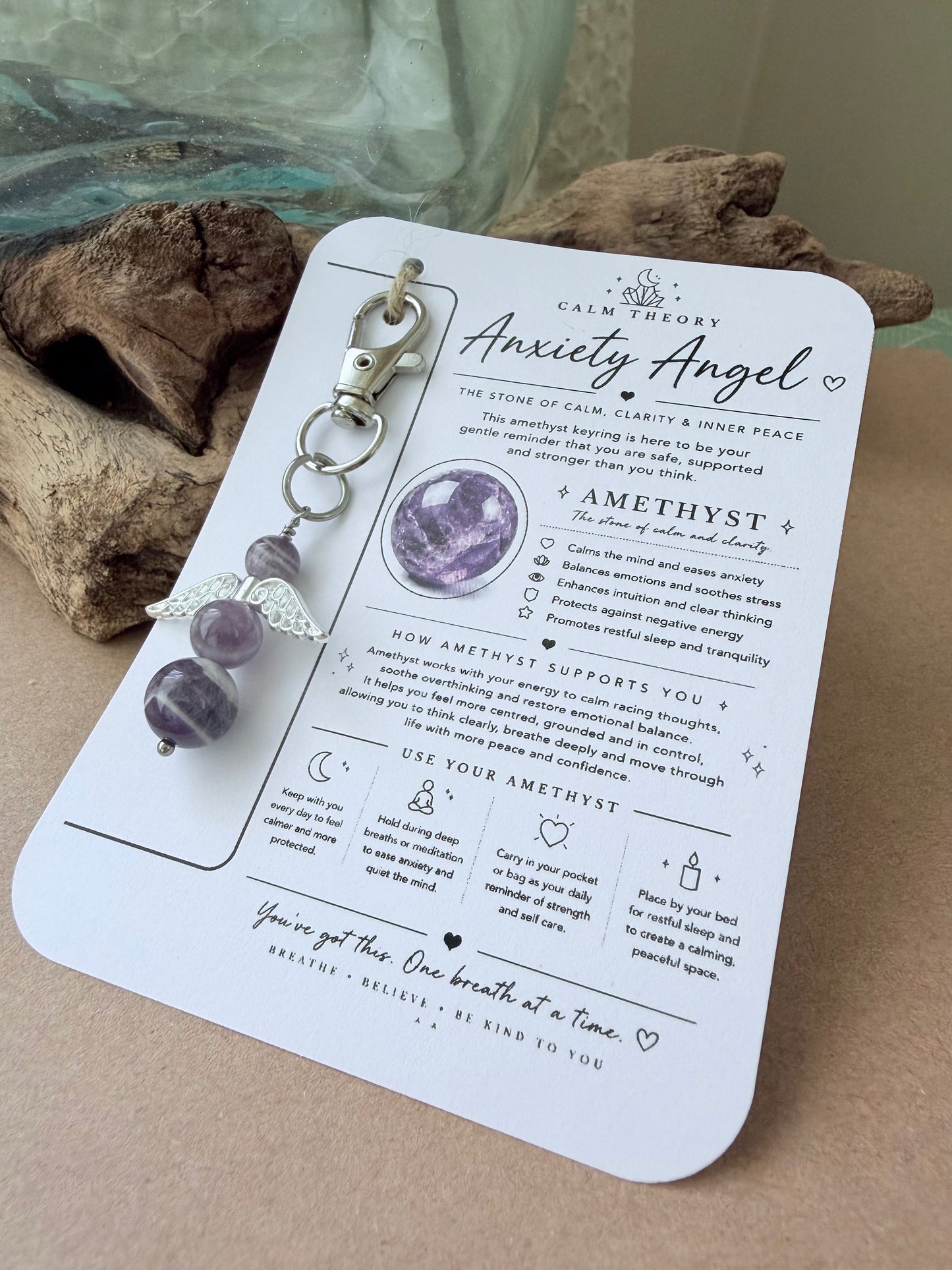 Anxiety Angel Amethyst Keyring