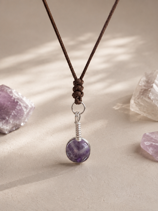 Amethyst Bead Wire Wrapped Pendant